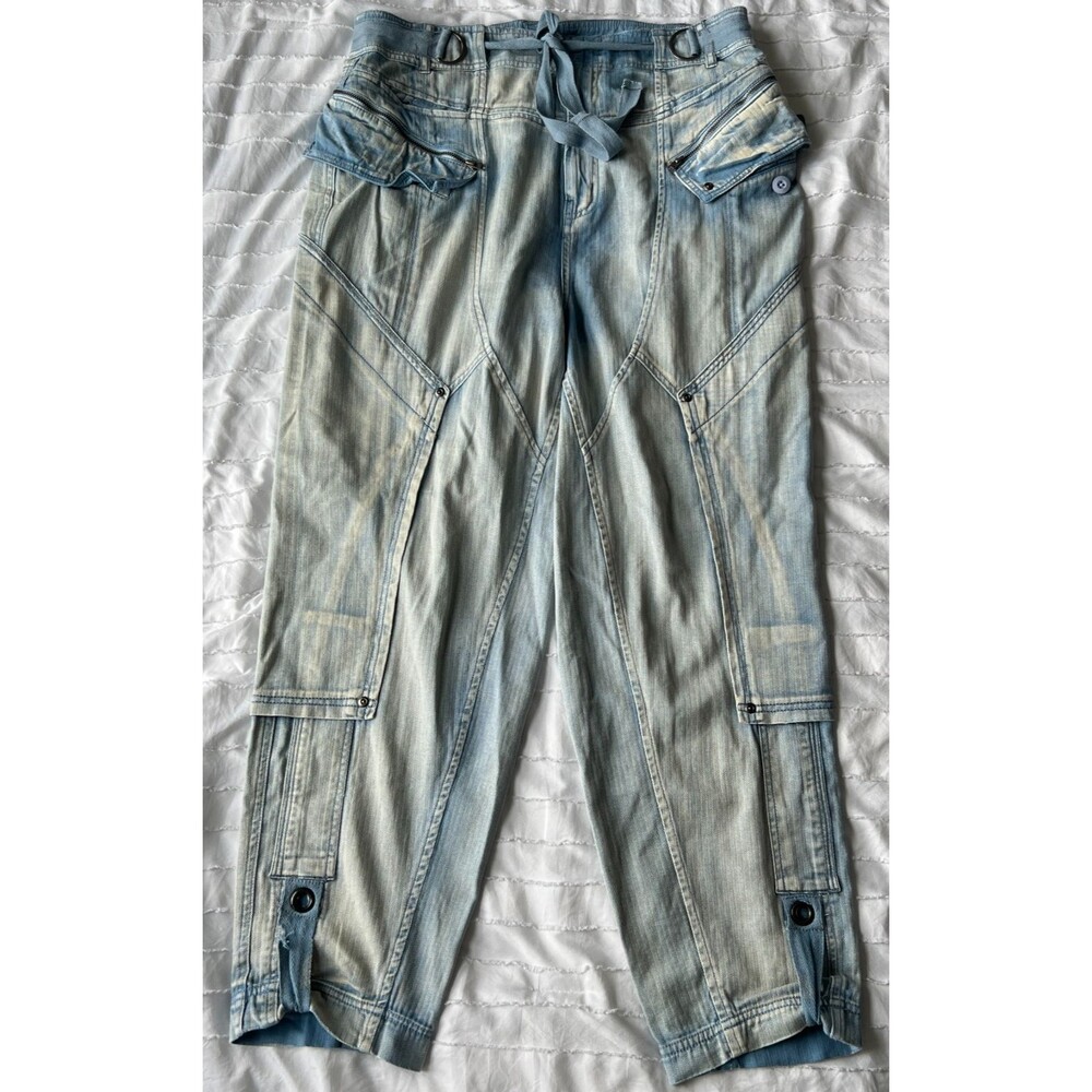 Free People The Cargo Utility Pant Jean Pockets Tie Oversize Fade Blue S